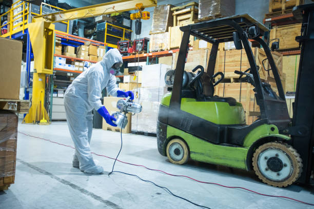 Warehouse steam cleaning background